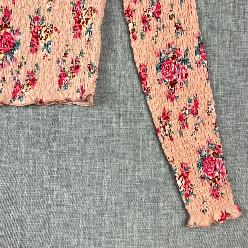 Self Esteem Pink Floral Printed Smocked Off Shoulder Top Juniors Size Small - Picture 4 of 5